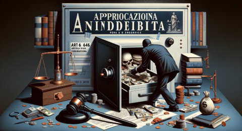 A conceptual illustration for 'Appropriazione Indebita_ Art 646 Cp, Pena E Prescrizione', translating to 'Embezzlement_ Article 646 of the Penal Code,