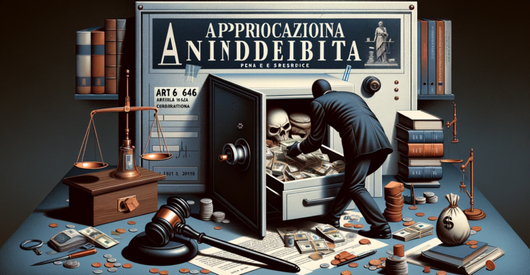 A conceptual illustration for 'Appropriazione Indebita_ Art 646 Cp, Pena E Prescrizione', translating to 'Embezzlement_ Article 646 of the Penal Code,