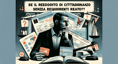A conceptual illustration for 'Se il Reddito di cittadinanza senza requisiti reato_', translating to 'Is Receiving Citizenship Income Without Meeting