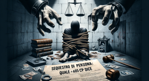 A conceptual illustration for 'Sequestro di persona_ Quale art. 605 cp dice', translating to 'Kidnapping_ What Article 605 of the Penal Code States'.
