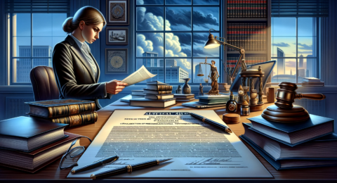 A detailed representation of 'Notification of the Conclusion of Preliminary Investigations According to Article 415'. The scene is set in a legal offi