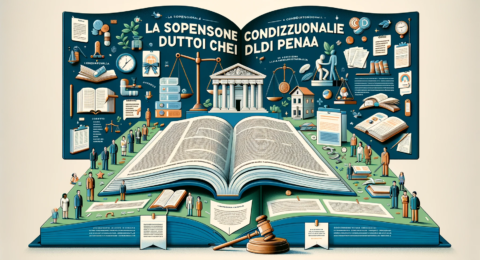 An educational and comprehensive illustration for 'La sospensione condizionale della pena_ tutto ciò che devi sapere', translating to 'The Conditional
